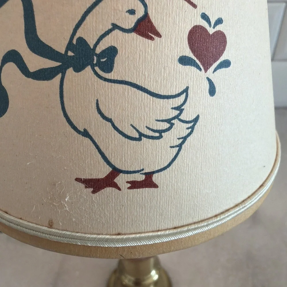 Vintage Adorable Brass Candlestick Light With Welcome Goose Shade